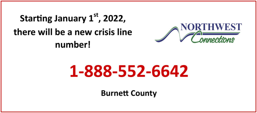 Burnett County Mental Health Crisis Line, 888-552-6642