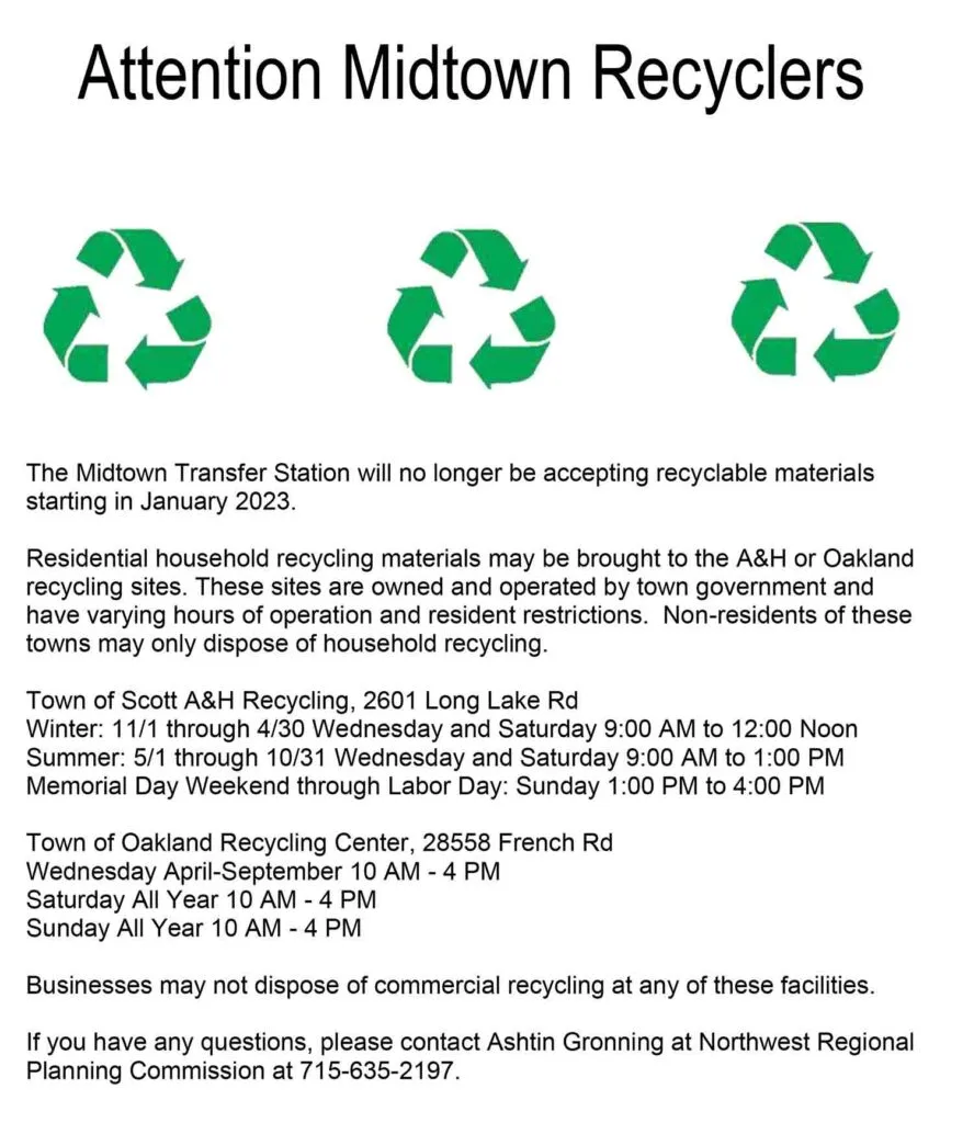 Midtown Transfer Station, Recycling, Webster, WI