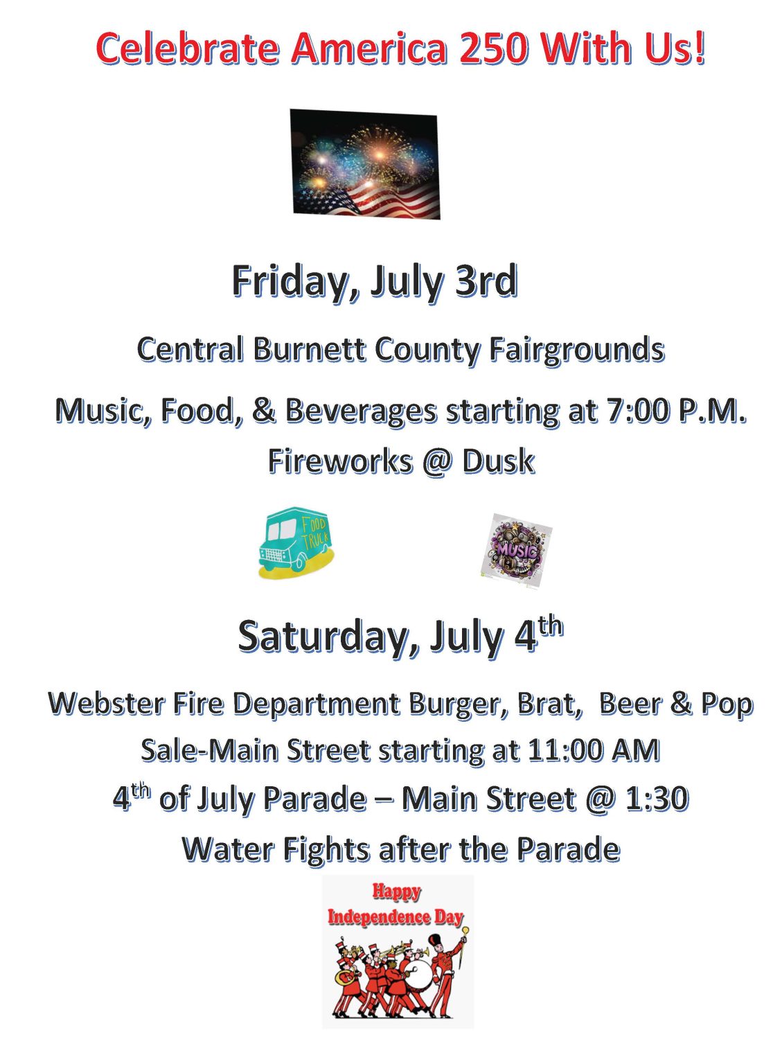 Webster, WI, July 3rd, July 4th 250th Celebration