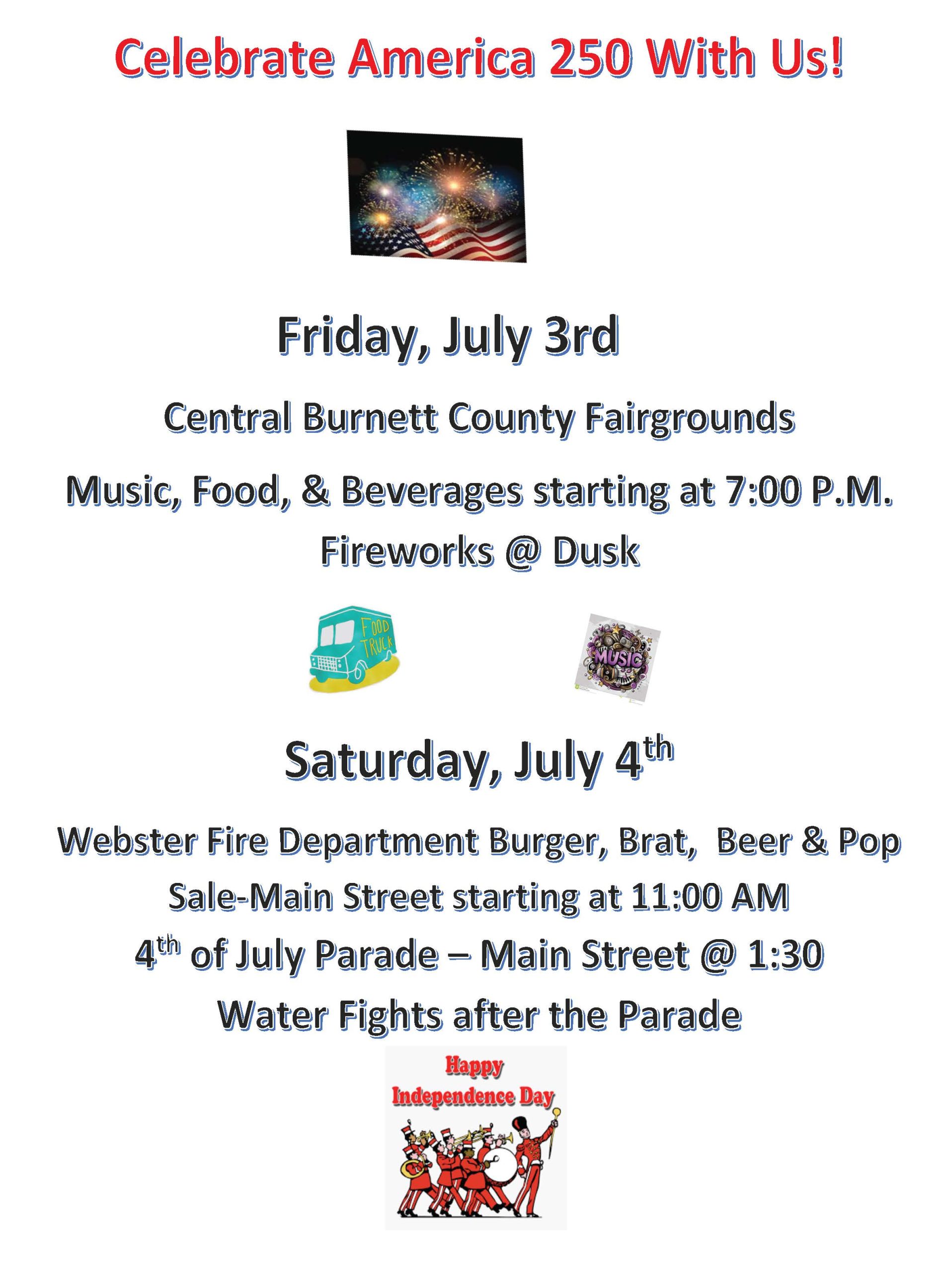 Webster, WI, July 3rd, July 4th 250th Celebration
